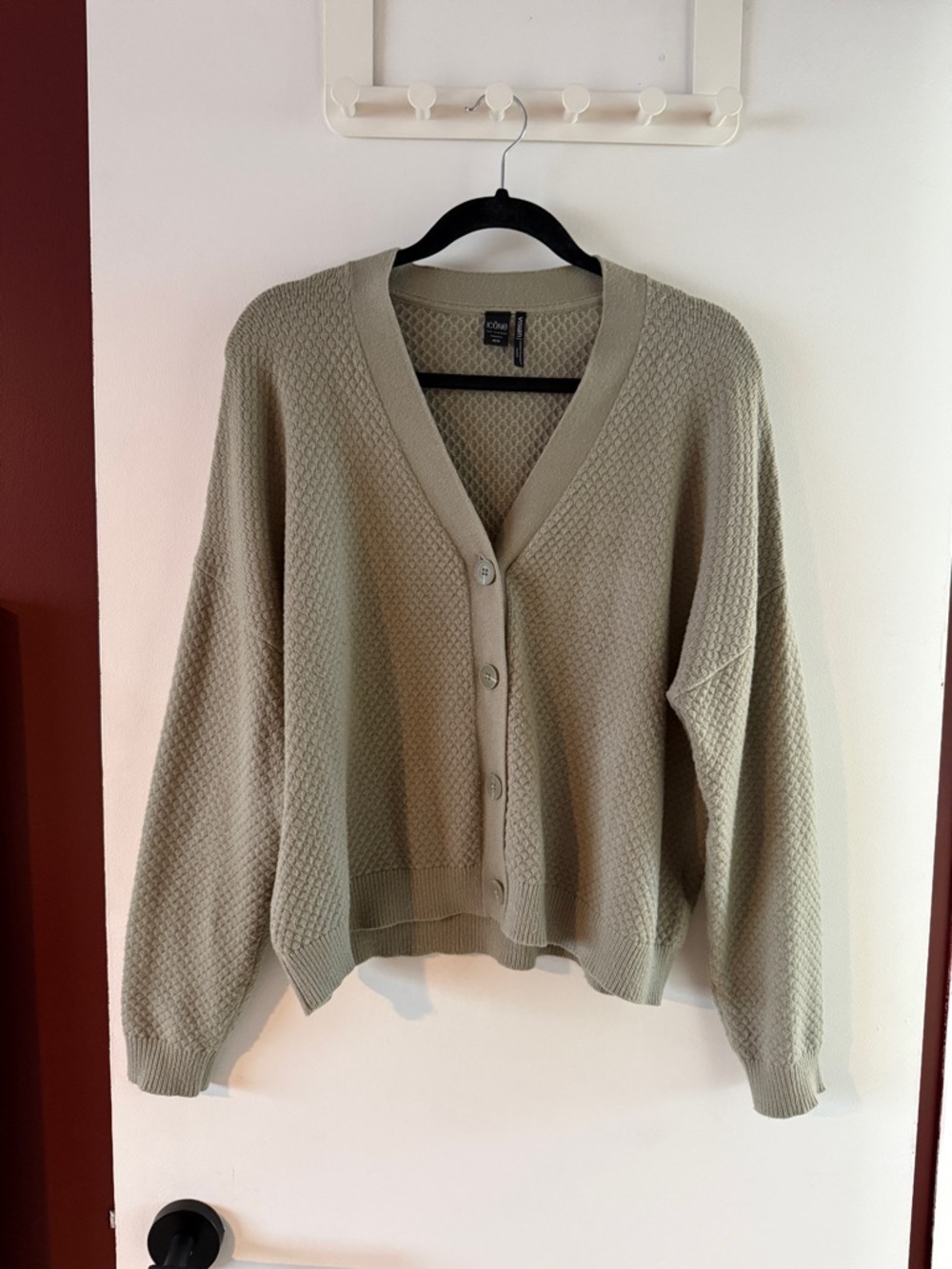 Icone sage textured V-neck button-front cardigan